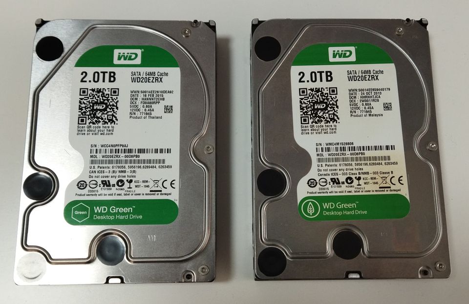 2x WD Green 2TB SATA Festplatte 2000GB Western Digital WD20EZRX in Rheinstetten