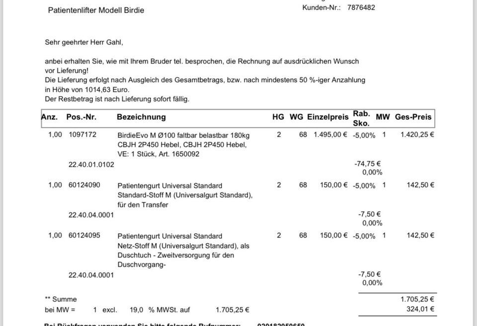 Patientenlifter Modell Birdie Neu in Bonn