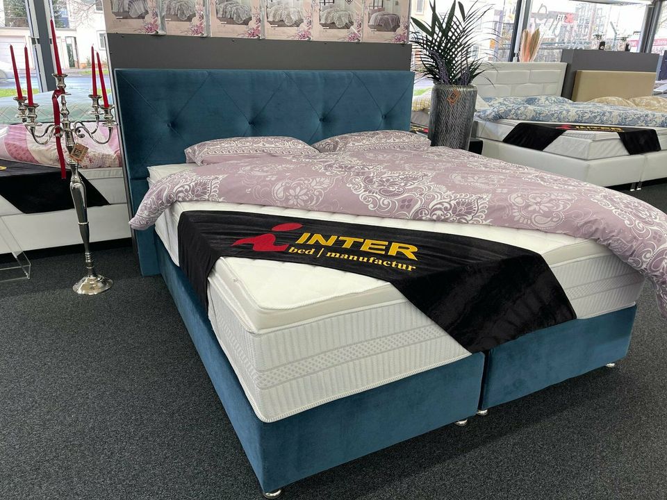 Boxspringbett Bett Chesterfield Doppel Ehebett 180x200 Samt Blau in Bielefeld