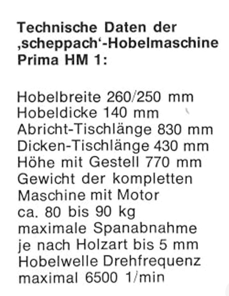 Hobelmaschine Scheppach Typ Prima HM1 230 Volt in Bempflingen