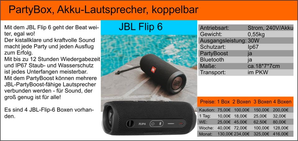 ZU VERMIETEN: JBL Flip6 Bluetooth-Lautsprecher,PartyBox,FeteFeier in  Nordrhein-Westfalen - Hemer | Lautsprecher & Kopfhörer gebraucht kaufen |  eBay Kleinanzeigen ist jetzt Kleinanzeigen | Lautsprecher