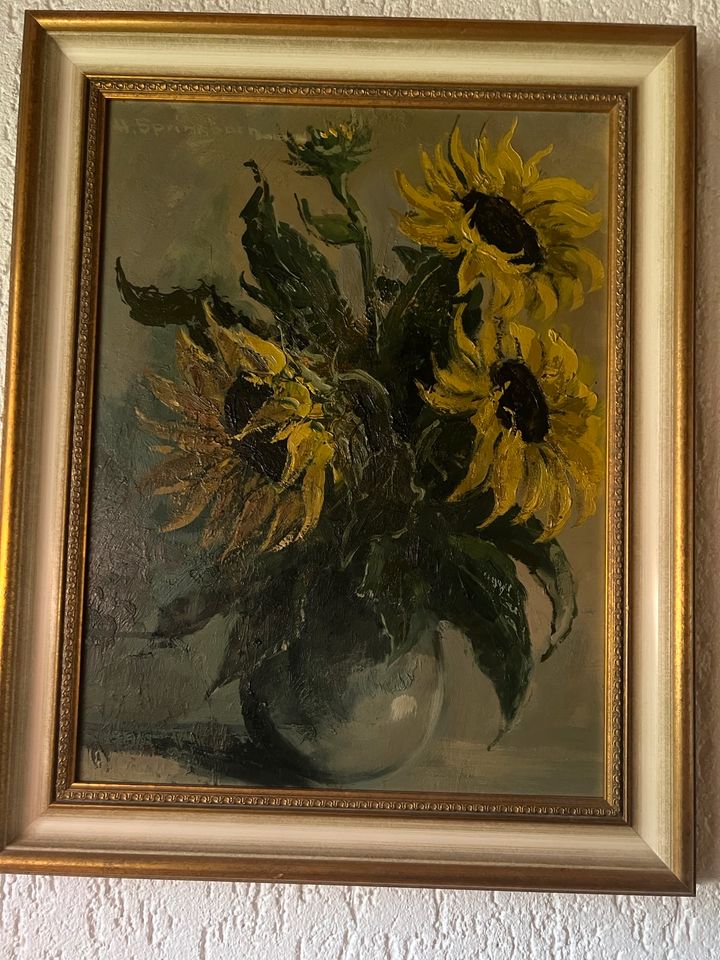 Gemälde Ölbild Sonnenblumen Strauß Hermann Springborn ? in Neuss
