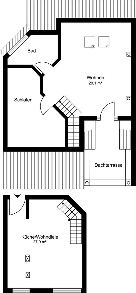 Dachterrasse-Maisonette-2,5 Zimmer mit EBK-Prager Strasse in Leipzig