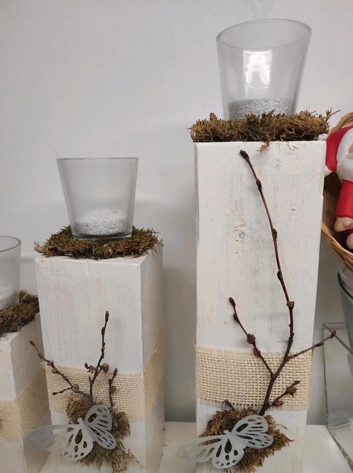 UNIKAT HANDARBEIT 3 er Set Holz Kerzenständer mit Windlicht in Sindelfingen