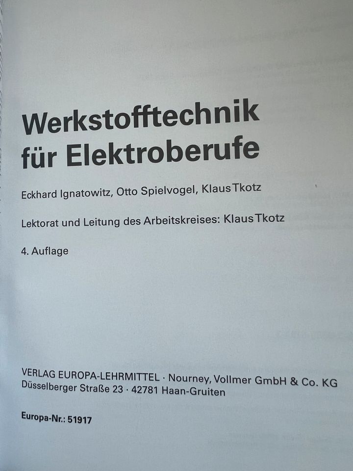 Werkstofftechnik für Elektroberufe 4. Auflage Europa in Schongau