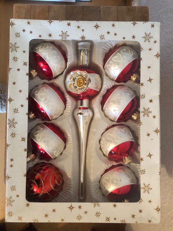 Christbaumschmuck Set Spitze 8 Kugeln antik rot weiß silber Glas in Augsburg