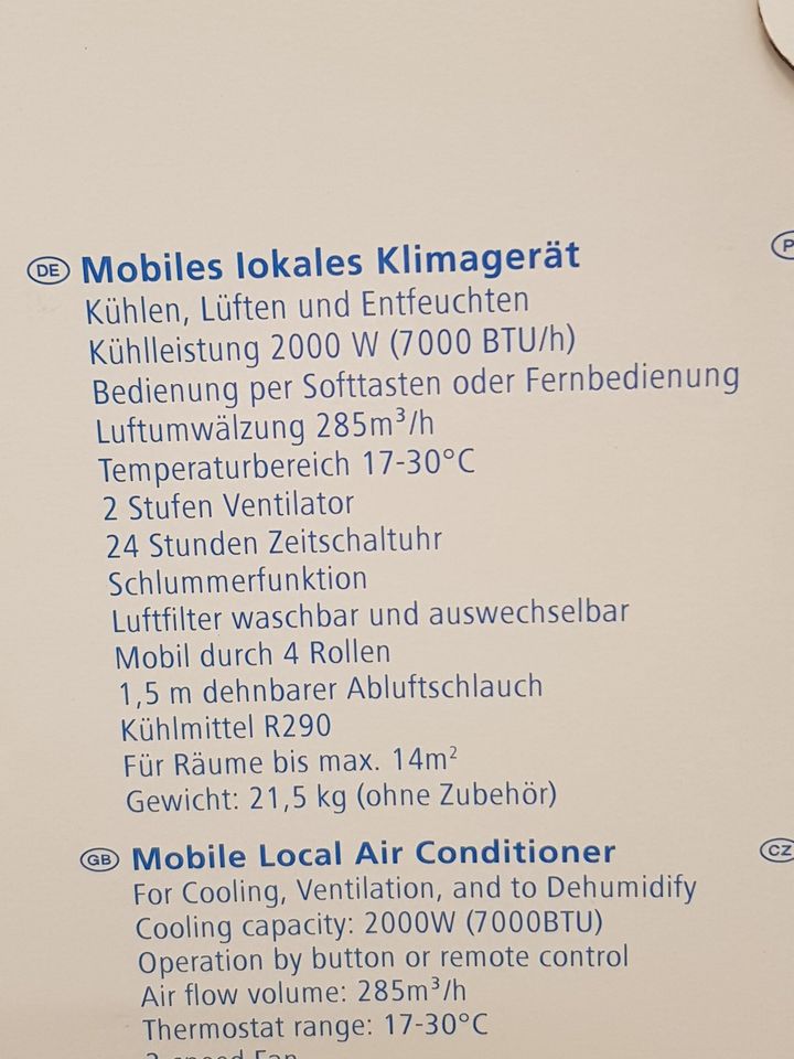 ☆☆NEU☆☆ Mobiles Klimagerät / Klimaanlage 7000 BTU/h (2000 Watt) in Berlin