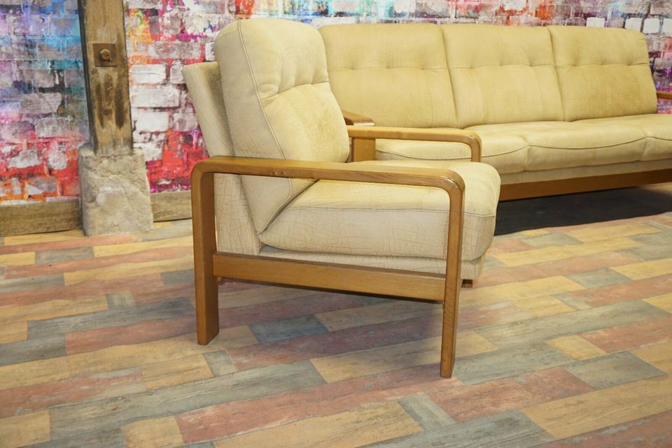 Vintage Sofa Couch Sessel Chair Danish Eiche Leder 60er 70er in Dingelstedt am Huy