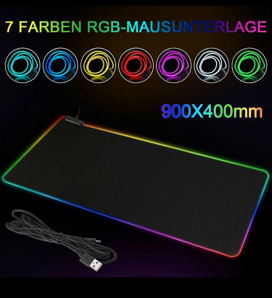 XXL Gaming Mauspad 900x400 7 LED RGB Farben NEU OVP in Nordrhein-Westfalen  - Paderborn | Tastatur & Maus gebraucht kaufen | eBay Kleinanzeigen ist  jetzt Kleinanzeigen