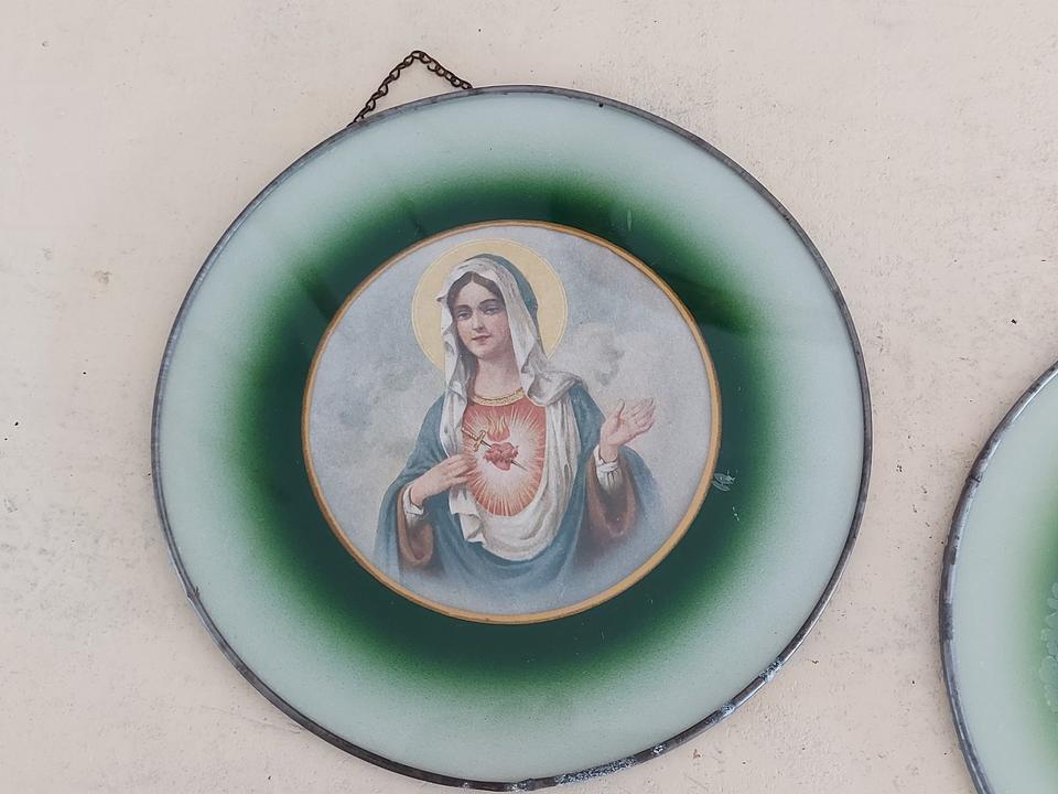 2 alte Heiligenbilder polychrom Jesus Maria Frankreich Shabby in Mönchengladbach
