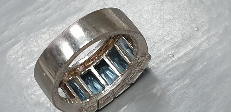 925 Silber Bandring - 5 Blautopas Baguette Steine RG 54/17,2 mm in Bacharach