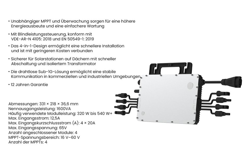 Mini Solaranlage 1740W JaSolar Bifaziale Full Black Module/ Hoymiles 1600W Wechselrichter mit 5 m Anschlusskabel-Berlin in Berlin