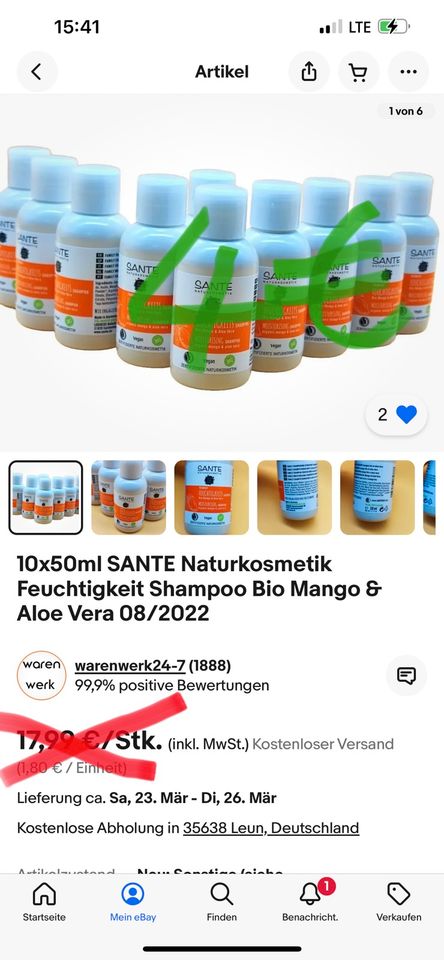 BIO 10x SANTE Family Feuchtigkeits Shampoo 4€ Restposten in Berlin