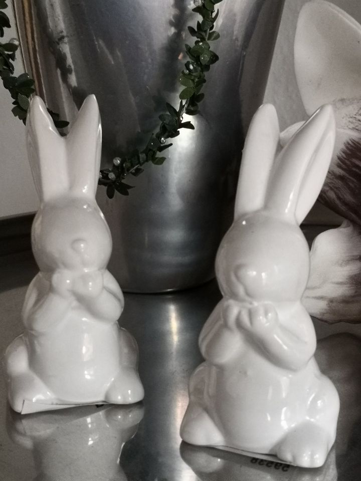 2er Set Entzückter Keramik Hase weiß * 8×7,5x10cm * NEU * Ostern in Kamp-Lintfort