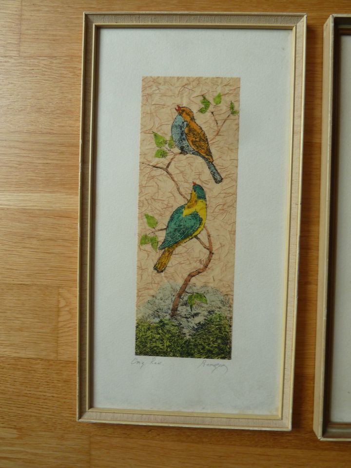 3 x Bild Aquarell Vögel 50er 60er Jahre / schöne Deko / Konvolut in Preetz