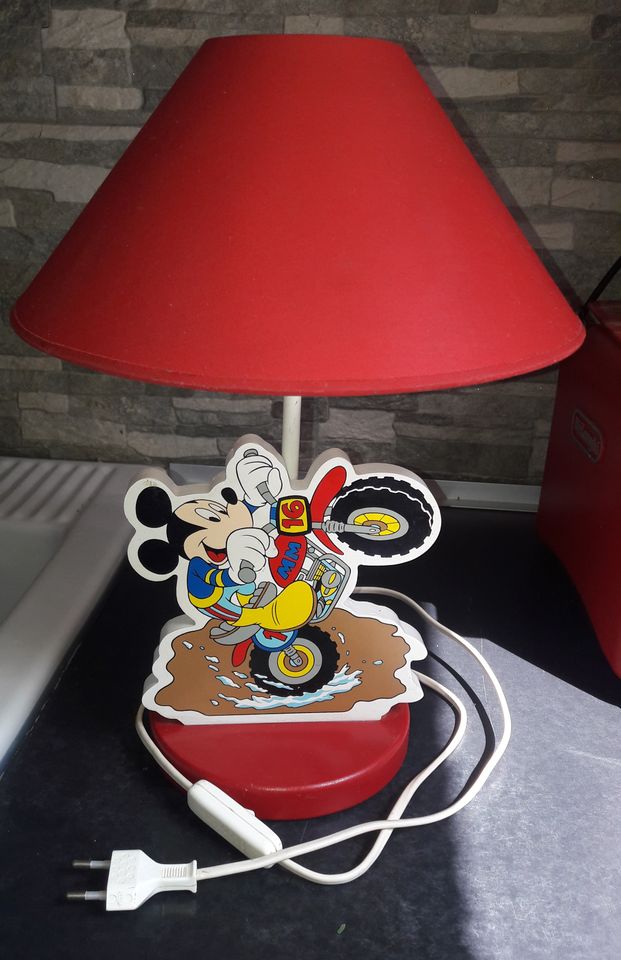 Mickey Mouse Nachttischlampe, roter Schirm, Kinderzimmer Licht in Berlin