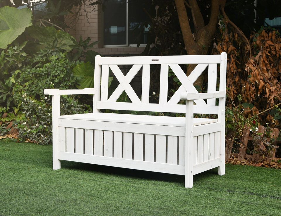 Truhenbank Gartenbank mit Stauraum Holz wetterfest, 2Sitzer Holz in