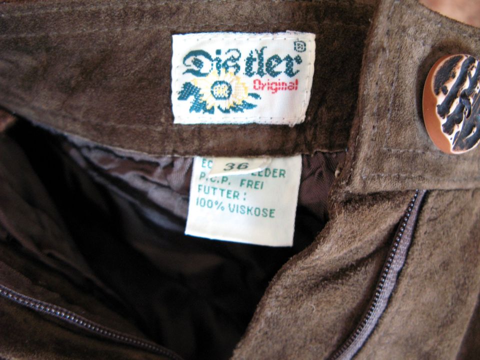 Damen Trachten Lederhose, braun, lang, Marke Distler - Gr. 36 in Barchfeld