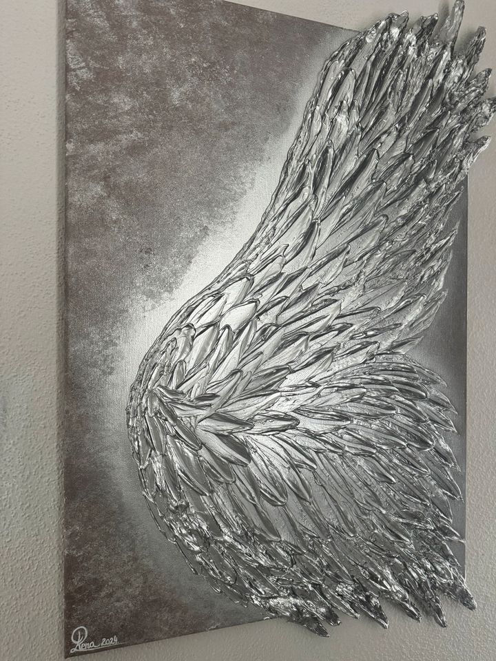 Acryl/kunst/handarbeit/silber flügel/bild/Unikat/deko/3D/leinwand in Landsberg (Lech)