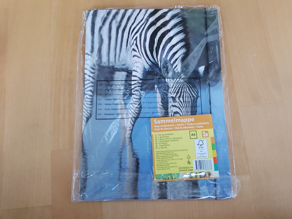 NEU Sammel-mappe Schul-mappe Gummi-band Zebra-Motiv Din-A4 in Stuttgart