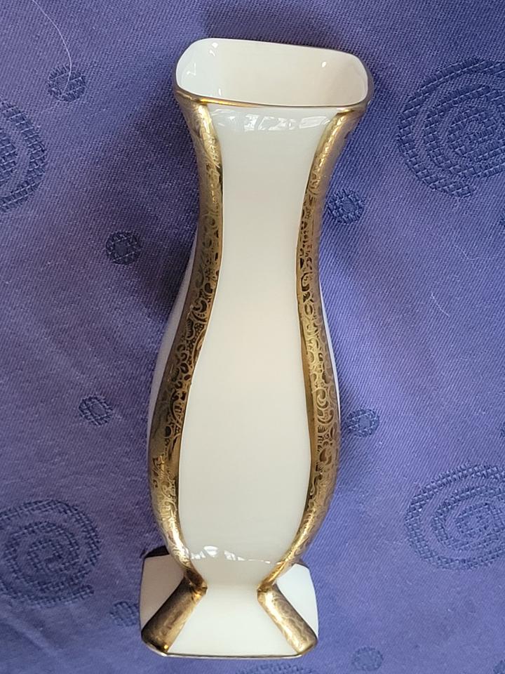 Al-Ka Kunst Porzellan Kerzenleuchter + kleine Vase Goldauflage in Holzdorf