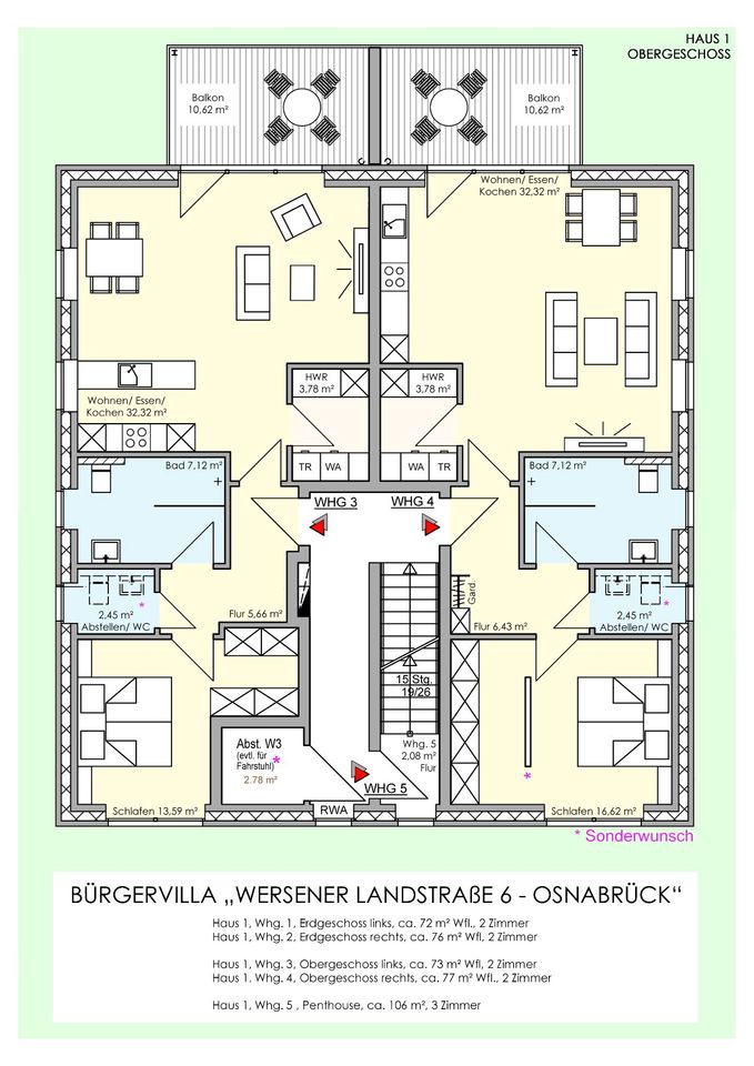 OS Eversburg/Atter "KFW Klimafreundlicher Neubau" Erdgeschoss - ETW 76m² Provisionsfrei direkt vom Bauträger in Osnabrück