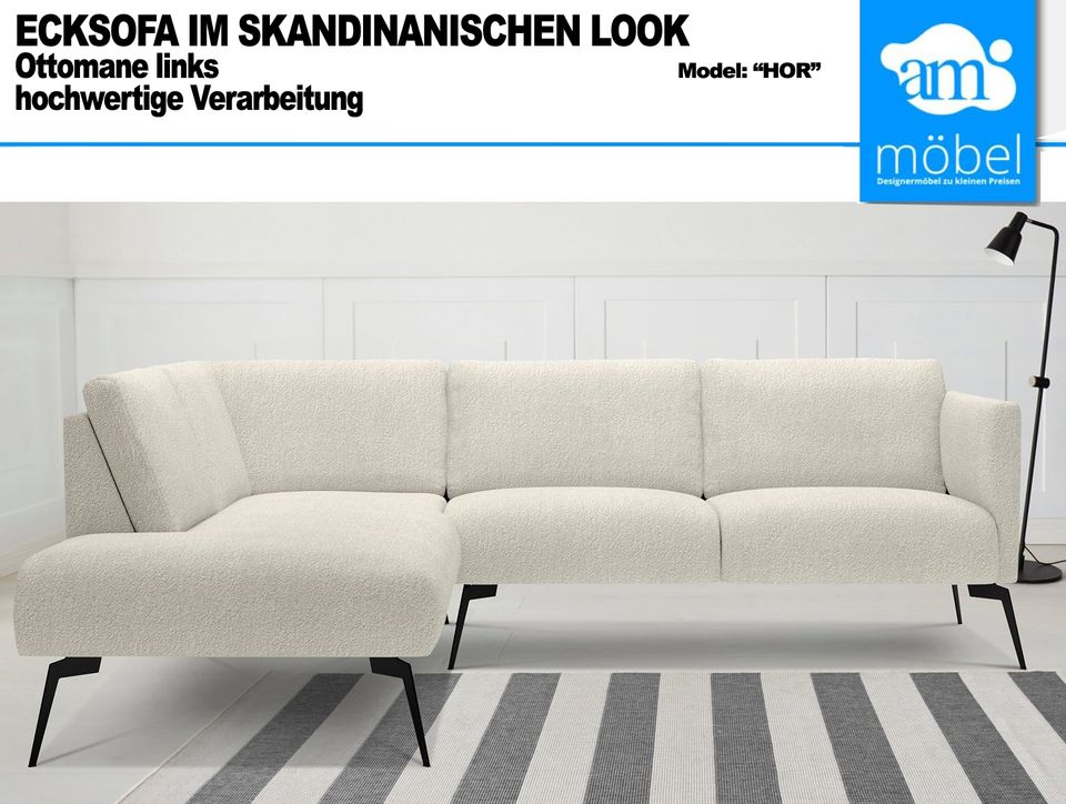 Sofa Couch Wohnlandschaft L Form Design Bouclé wollweiß in Bremen