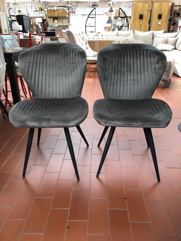 2er Set Stuhl Stühle Polsterstuhl Vintage Samtoptik Silbergrau in Bremen