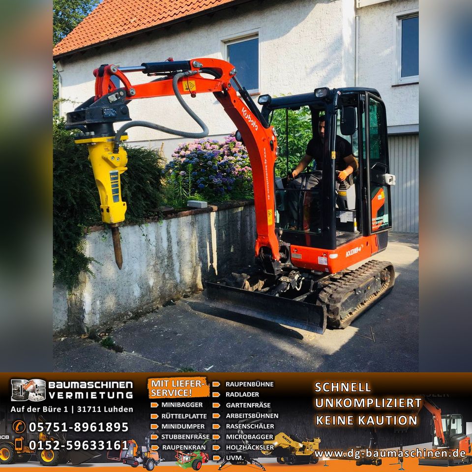 Baumaschinenvermietung Minibagger mieten Radlader Vermietung CAT KUBOTA in Luhden