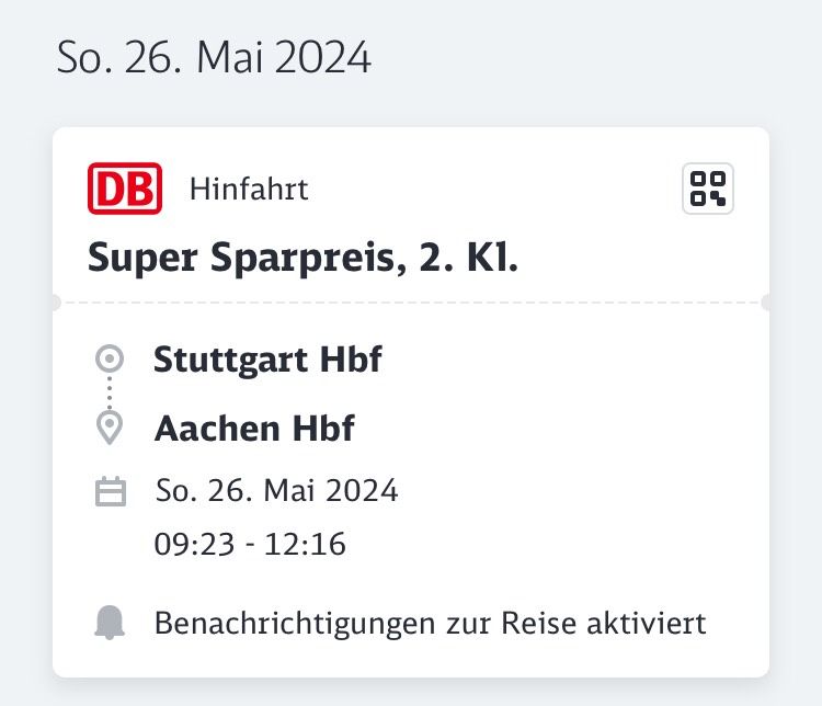 Zwei Tickets Stuttgart Aachen sowie Aachen Stuttgart in Stuttgart