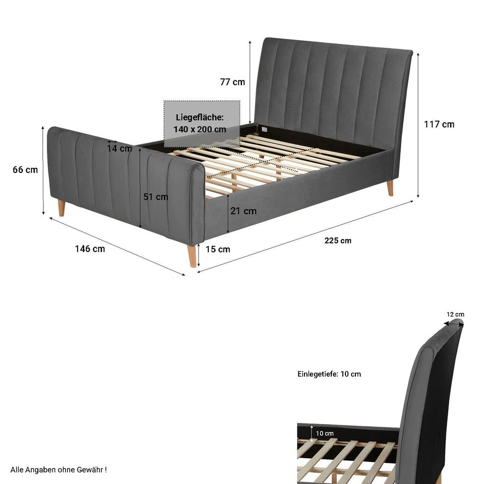 Polsterbett Bettgestell Doppelbett 140x200 cm Lattenrost VB350€* in Magdeburg