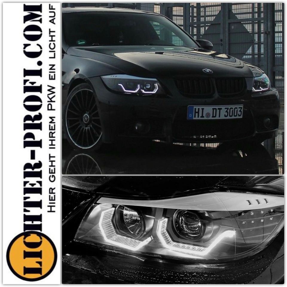 3D Led Angel Eyes Scheinwerfer schwarz für BMW 3er E90 E91 05-08 in Calden