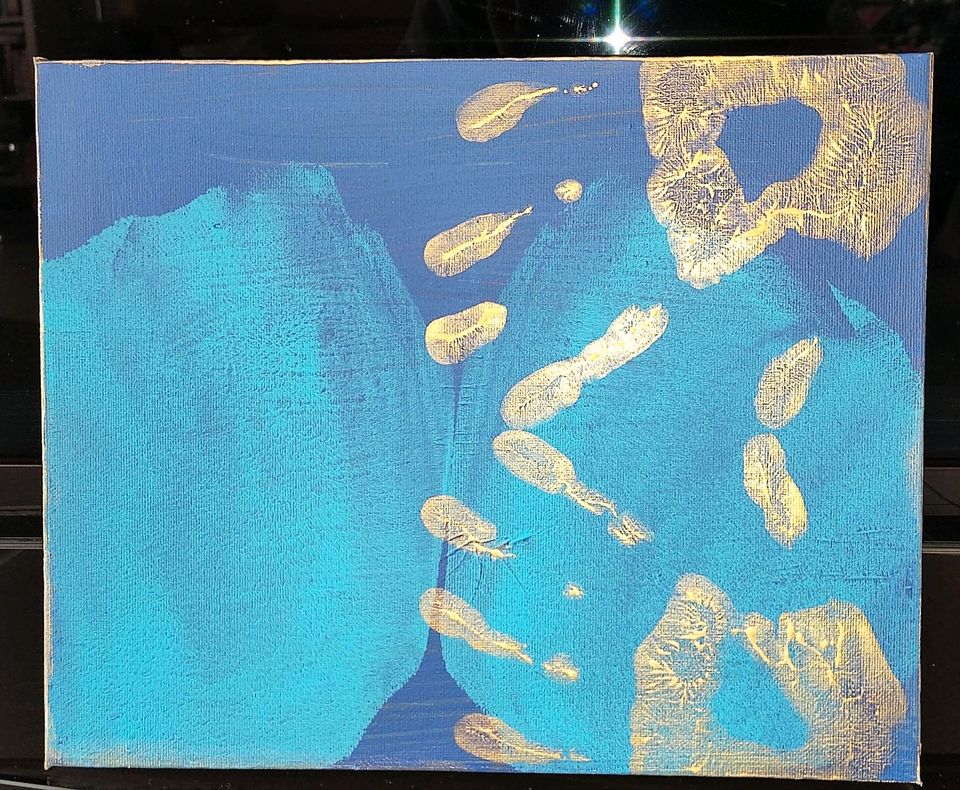 Bild, blau-gold, Acryl # Kunst in Riegelsberg