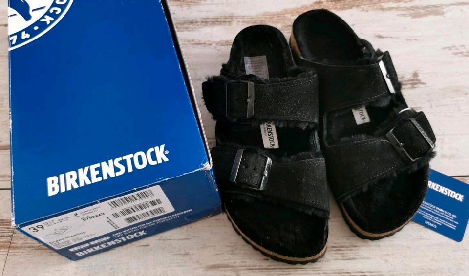 Birkenstock Arizona Velourleder Shearling Lammfell gr. 39 schwarz in Duisburg