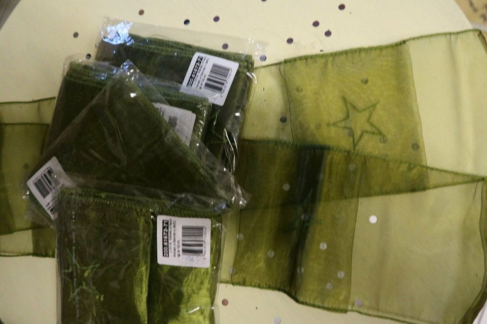 5 x Tischband mit Taschen zum Füllen Organza Grün Sterne NEU in Wilster