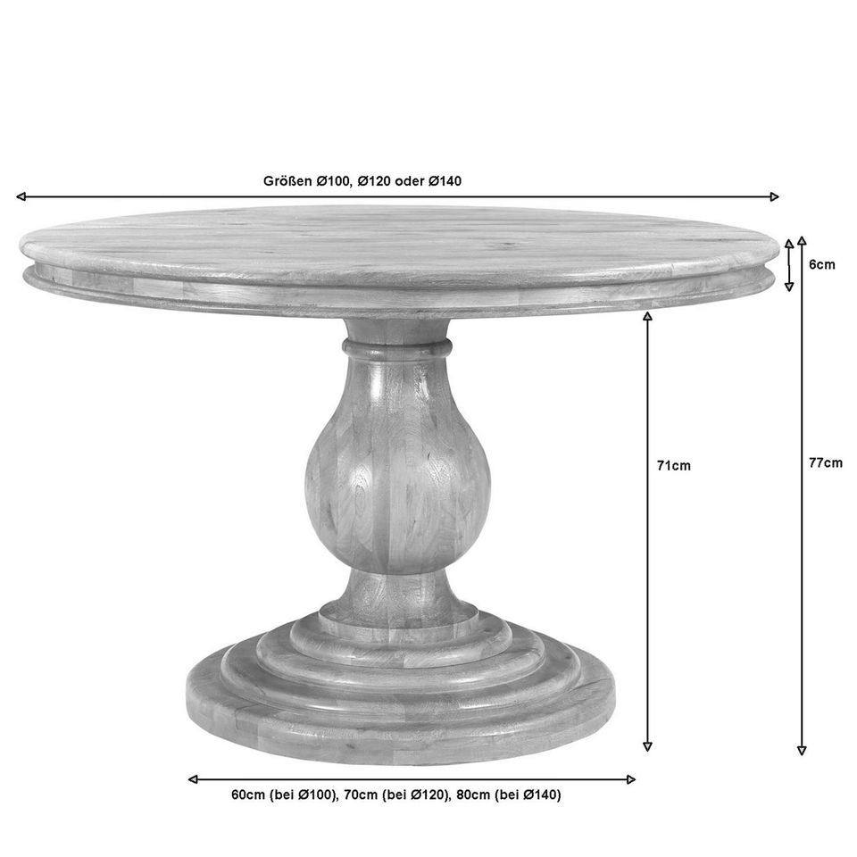 Esstisch HARRISON dunkelbraun Ø140 massiv Mangoholz Landhaus Anti in Baindt