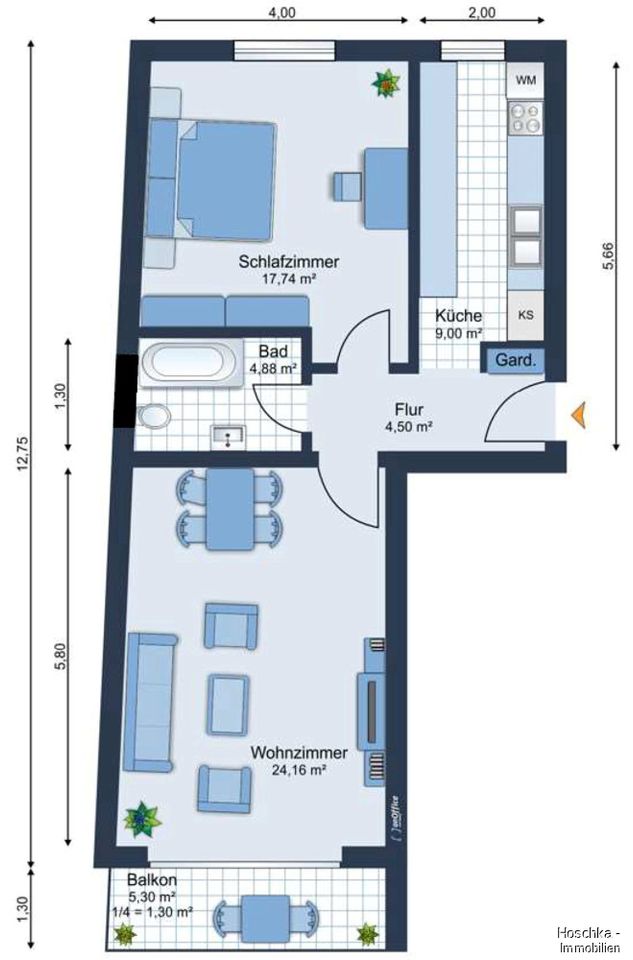 Sonnige, renovierte 2 Zimmer Wohnung in der Ortsmitte von Seeshaupt am Starnberger See in Seeshaupt