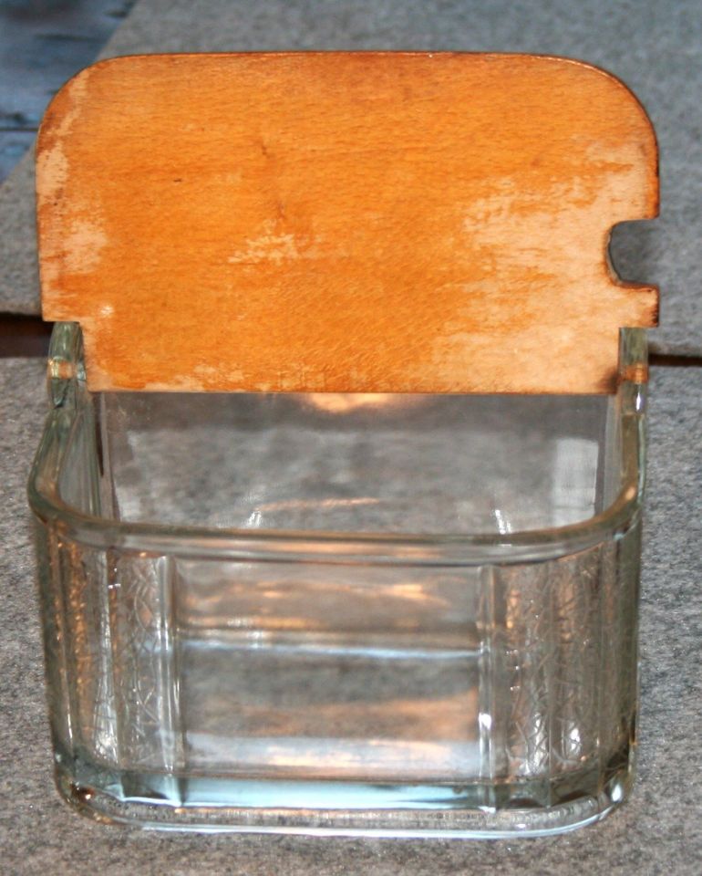 Rar um1930 Art Deco Dose Pressglas Holzdeckel für Salz Zucker etc in Bergisch Gladbach