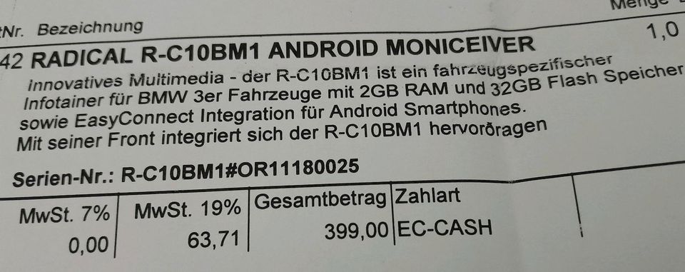 Radical R-10BM1 Android Radio für BMW E46 in Schacht-Audorf