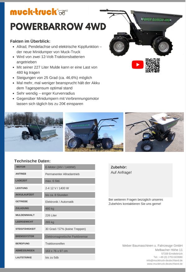 Power Barrow 4WD, Dumper, Profischubkarre, akkubetrieben in Erndtebrück