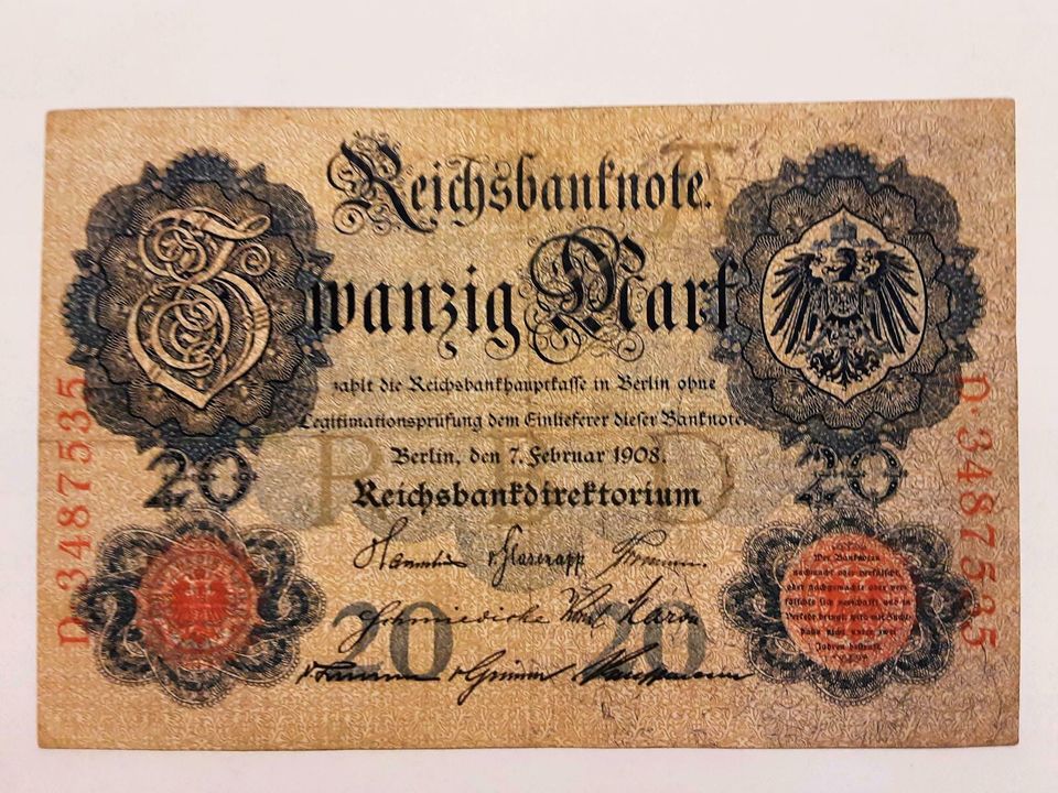 Reichsbanknote Zwanzig Mark vom 07.02.1908 in Berlin