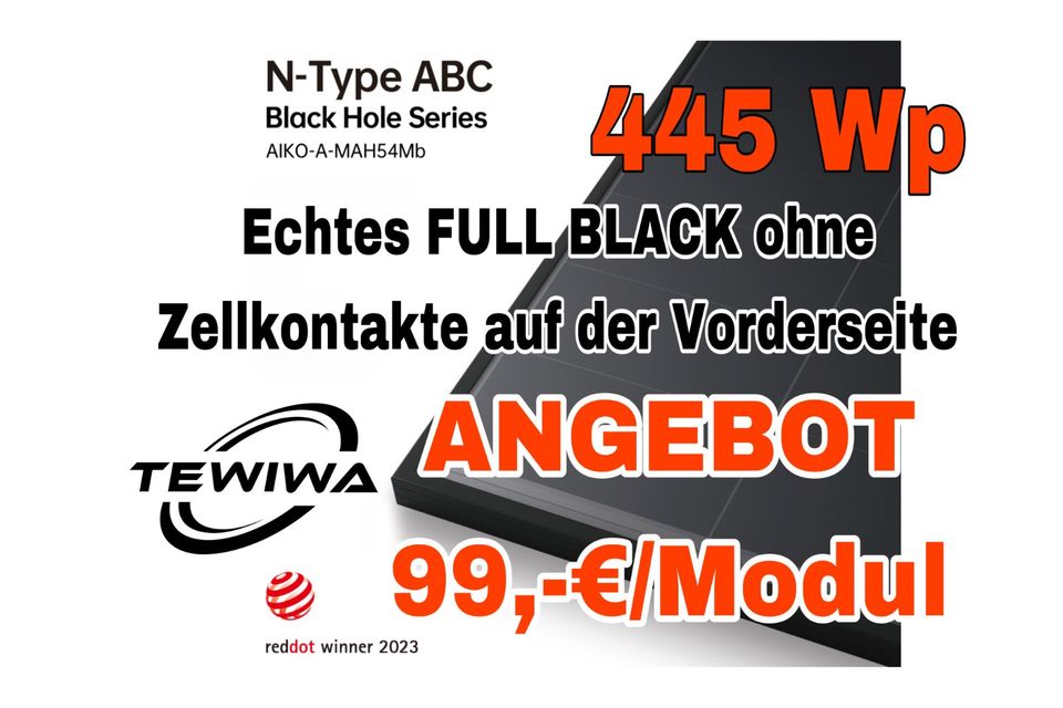 22,8% Wirkungsgrad ✅ ABC Modul Aiko Black Hole AIKO AK-A445-MAH54Mb-BK FULL BLACK, N-Typ / PV - SOLAR - PHOTOVOILTAIK - SONNENSTROM - PREMIUM in Waldems