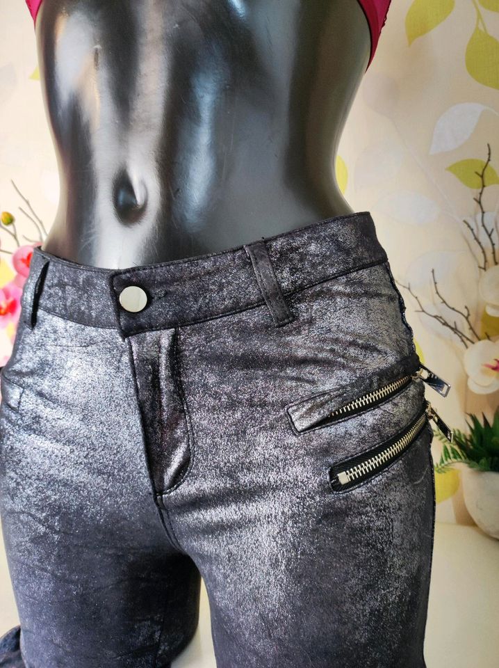 Sexy Zara Premium Denim Collection Hose Silber XS 34 Party Disco in Übach-Palenberg