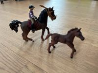 Schleich Pferd dunkelbraun mit Fohlen und Reiterin Bayern - Moosburg a.d. Isar Vorschau