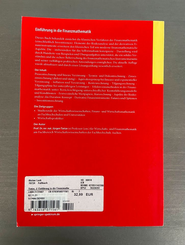 Einführung in die Finanzmathematik - ISBN 978-3-658-07156-1 in Fellbach