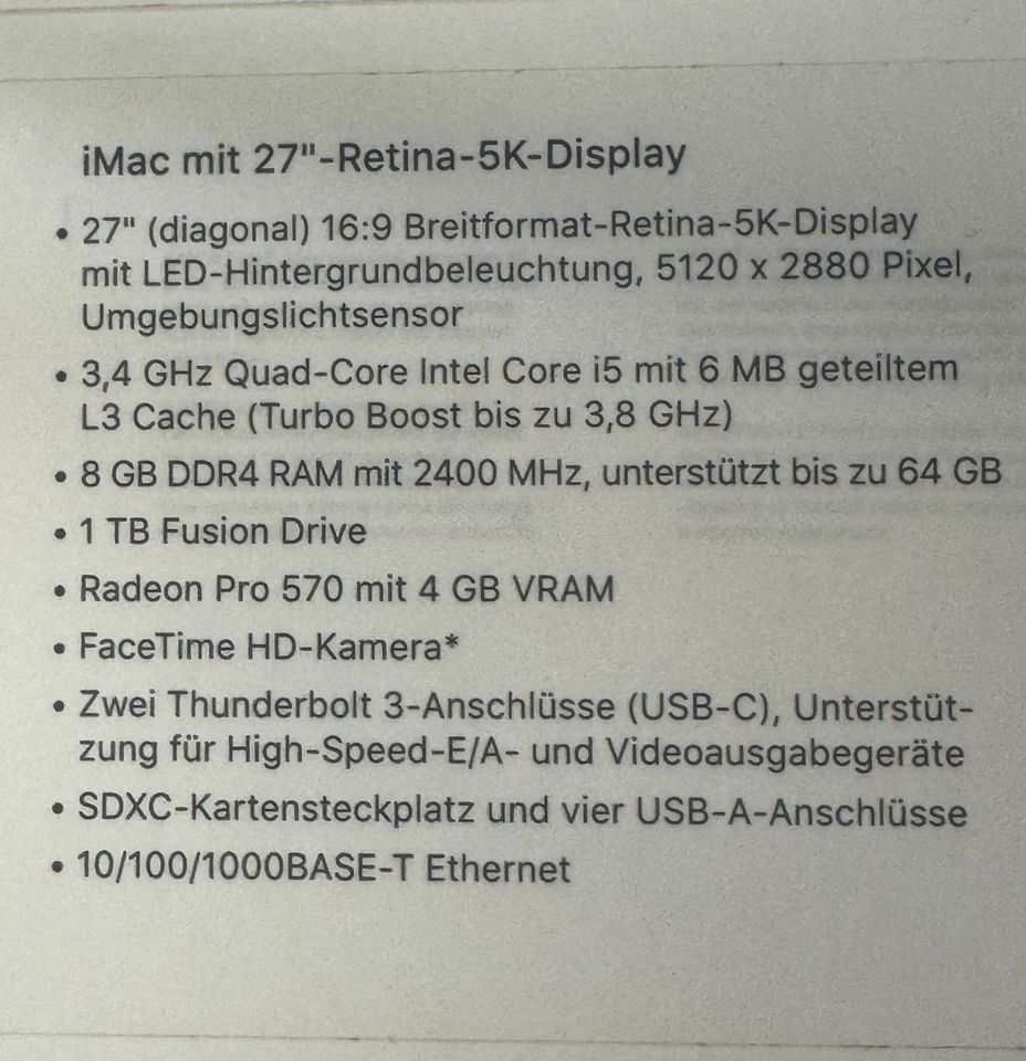 Apple iMac (Retina 5K, 27“ Modell 2017) - Core i5 - 7500/8GB/1TB in Steinheim an der Murr