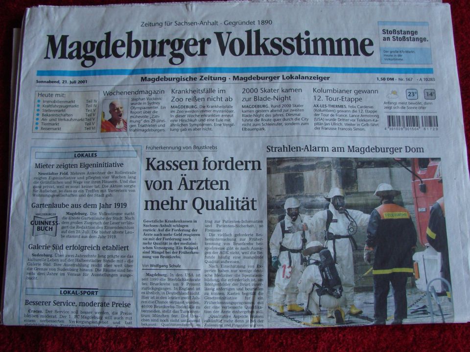 Magdeburger VOLKSSTIMME 21.07.2001 GEBURTSTAG Zeitung in Magdeburg