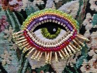 Brosche Brooche Handarbeit Auge Perlen Strass bunt Nordrhein-Westfalen - Rhede Vorschau