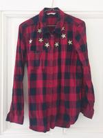 Hemd Bluse ONLY 38 M Karo rot Sterne Mitte - Wedding Vorschau