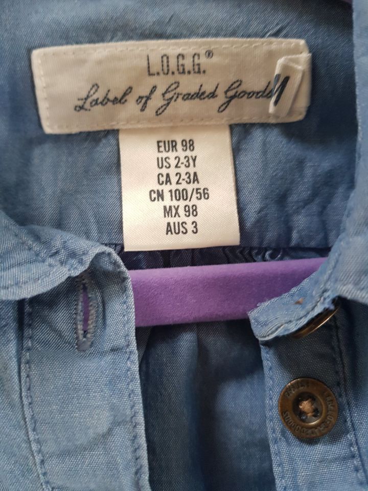 H&M Gr. 98 Tunika Langarm Kleidchen blau Gürtel in Grafschaft